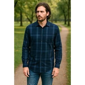 A|XIST Men's Blue Plaid Button Front Shirt XL | Long Sleeve‎ Casual Classic
